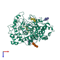 PDB entry 3gck coloured by chain, top view.