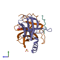 PDB entry 3gct coloured by chain, side view.
