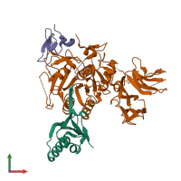 PDB entry 3gcw coloured by chain, front view.