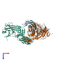 PDB entry 3gd1 coloured by chain, top view.