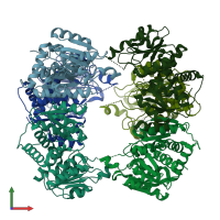 PDB entry 3gd5 coloured by chain, front view.
