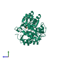 PDB entry 3gd6 coloured by chain, side view.