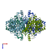 PDB entry 3gdf coloured by chain, top view.