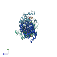 PDB entry 3gdh coloured by chain, side view.