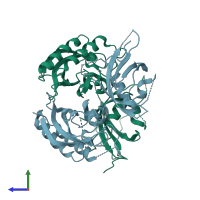 PDB entry 3gdi coloured by chain, side view.