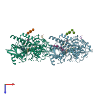 PDB entry 3gdn coloured by chain, top view.