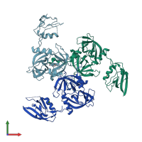PDB entry 3gdu coloured by chain, front view.