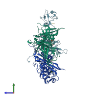 PDB entry 3gdu coloured by chain, side view.