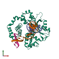 PDB entry 3gdx coloured by chain, front view.