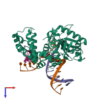 PDB entry 3gdx coloured by chain, top view.