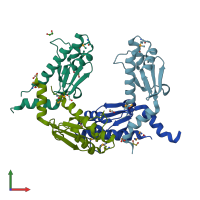 PDB entry 3gdz coloured by chain, front view.