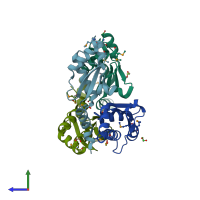 PDB entry 3gdz coloured by chain, side view.