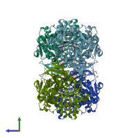 PDB entry 3ge1 coloured by chain, side view.