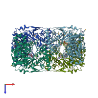 PDB entry 3ge1 coloured by chain, top view.