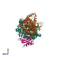 PDB entry 3ge3 coloured by chain, side view.
