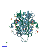 PDB entry 3ge5 coloured by chain, side view.