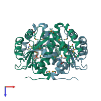 PDB entry 3ge6 coloured by chain, top view.