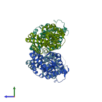 PDB entry 3geb coloured by chain, side view.