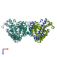 PDB entry 3geb coloured by chain, top view.