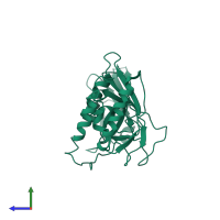PDB entry 3gec coloured by chain, side view.