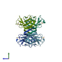 PDB entry 3gef coloured by chain, side view.