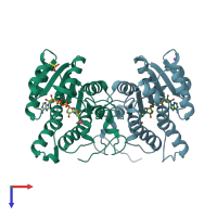 PDB entry 3geg coloured by chain, top view.