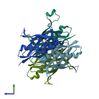 PDB entry 3gek coloured by chain, side view.