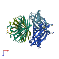 PDB entry 3gek coloured by chain, top view.