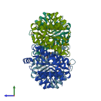 PDB entry 3gem coloured by chain, side view.