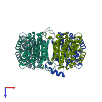 PDB entry 3gem coloured by chain, top view.