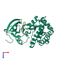 PDB entry 3gen coloured by chain, top view.