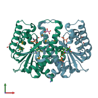 PDB entry 3gfa coloured by chain, front view.