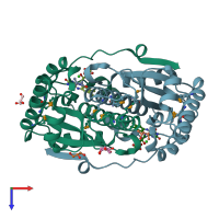 PDB entry 3gfa coloured by chain, top view.