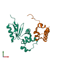 PDB entry 3gfk coloured by chain, front view.