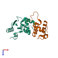 PDB entry 3gfk coloured by chain, top view.