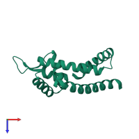 PDB entry 3gfl coloured by chain, top view.