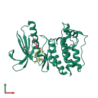 PDB entry 3gfw coloured by chain, front view.