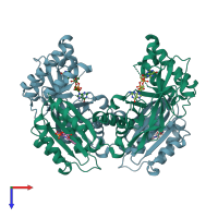 PDB entry 3gfy coloured by chain, top view.