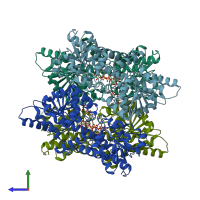 PDB entry 3gg2 coloured by chain, side view.