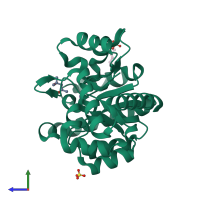 PDB entry 3gg7 coloured by chain, side view.