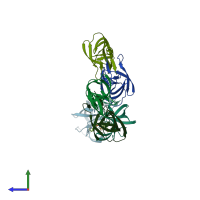 PDB entry 3gga coloured by chain, side view.