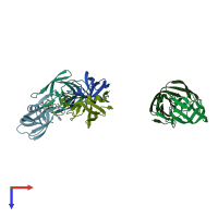 PDB entry 3gga coloured by chain, top view.