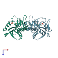 PDB entry 3ggc coloured by chain, top view.