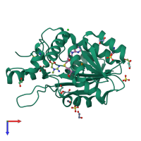 PDB entry 3ggd coloured by chain, top view.