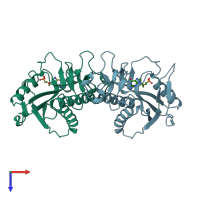PDB entry 3ggj coloured by chain, top view.