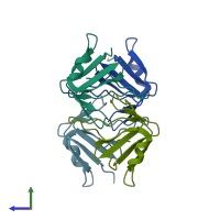 PDB entry 3ggm coloured by chain, side view.