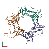 PDB entry 3ggr coloured by chain, front view.