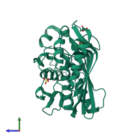 PDB entry 3gh0 coloured by chain, side view.