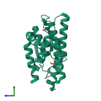 PDB entry 3gh6 coloured by chain, side view.