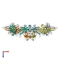 PDB entry 3ghb coloured by chain, top view.